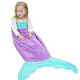 可愛い 毛布 子供の人魚姫寝袋 フランネル ブランケット子ども 寝袋 アウトドア 子供への贈り物 (パープル, 1-8歳 （142cm）)