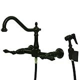 Kingston Brass KS1245ALBS 8 in. Center Wall Mount Kitchen Faucet With Wall Mounted Side Sprayer