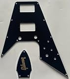 For Fit Gibson Flying V + レッド "ロゴ"トラス ロッド カバー ギター ピックガード (3層ブラック)