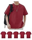 [SHOREKEEPER] インナーシャツ ５枚組 コームドコットン100% Tシャツ メンズ 半袖 ゆったり やわらか肌着 丸首 抗菌 防臭 無地 速乾 通気性 複数色選び 男女兼用 オールシーズン (JP, アルファベット, 3XL, ワインレッド)