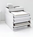 レターケース 3段 4段 5段 A4書類トレー レタートレー ファイル収納 机上 デスクトレー ホワイト ヨコ置き 縦型 卓上収納ラック 小物収納 引き出し プラスチック 積み重ね 頑丈 事務所 オフィス (A4レターケース4個＋小さい収納ボックス1個)