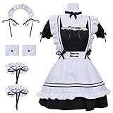 [Socpuro] メイド服 コスプレ 萌え ロリータ 可愛い メイド 定番 ショート丈 ワンピース＋エプロン＋カチューシャ＋チョーカー コスチューム ハロウィン メイド仮装 レディース ロリータ衣装 学園祭 変装パーティー 演出 クリスマス 遊園地 (L)