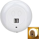 Amariver LED Night Light with Dusk to DawnセンサーデュアルUSB充電器プラグの壁プレート充電器インテリジェントライトセンサーナイトライト、Smile Face