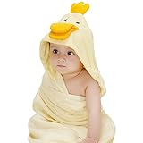 Biubee子ども 水着 用 大判 バスタオル　赤ちゃん パイル フカフカ クマさん おくるみ ベビー フード 付き ブランケット 肌触り 抜群　イェロー