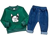 CXYP　キッズ服　春秋　男の子　上下セット　犬　カワイイ　コットン　子供服　カジュアル　長袖　80cm～110cm (80cm, グリーン)