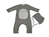JQ trend グレー 帽子付き トトロ風 下開き ロンパース さらさら 長袖 カバーオール きもちいい 生地 裏起毛 コットン 春 夏 秋 冬 新生児 男の子 女の子 出産祝 (80CM) (a)