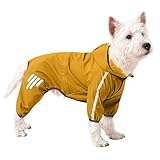 [Nyoniko（ニョニコ）]犬レインコート ペットレインコート カッパ 小型犬 中型犬 反射材付き 完全防水 防風 防塵 防雪 帽子付き リード穴あり 着脱簡単 梅雨対策 軽量 耐久性 お出かけ お散歩(drt002-Yellow-XL)