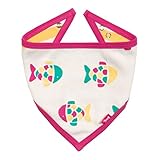 Kite 「カイト」-  リバーシブルスタイ - オーガニックコットン - ピンク色の魚 - Organic Cotton - Reversible Stripy Fish Bandana Bib -