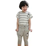 Domybest子供服　キッズ服　セットアップ キッズTシャツ 半袖Tシャツ+クロップドパンツ　上下 2点セット ボーダー　男の子 女の子　カジュアル　お出かけ　普段着 春 夏　全2色 (140（6-