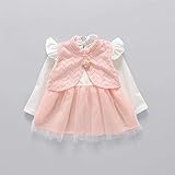 ベビー服 子供服 女の子ワンピース Pojour 長袖ベストドレス 可愛いチュール 秋冬 オシャレ 通園 発表会 旅行 記念日 プレゼント ピンク