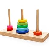 Ajusen 木のおもちゃ 積み木 ハノイの塔 レインボー スタッカー カラー 認識 子供 知育玩具