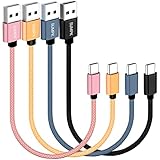 20 cm短USB C線4本、SUMPK 3A急速充電線、USB 2.0データ伝送線ナイロン編みは三星Galaxy S 10 S 9、Pixel 3、LG V 30、充電ステーションと互換性がある