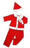 ベビー服 サンタクロースコスチューム 三角帽子付き 男の子 セット(トップス,ズボン,帽子) クリスマス 長袖 長ズボン (80cm)