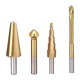 SODIAL 4ｘHSSチタンコーティングドリルビットセットホールカッターキット　ステップドリルビットソーツイストドリルビット　傘のドリルビット　面取りエンドミルカウンターシンクドリルビット