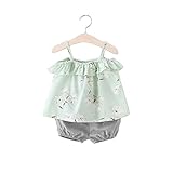 女の子の服 夏 キャミソール+パンツ Pojour1-6歳キッズ用 2セット 子供かわいい服 綿 通気　グリーン(100cm)