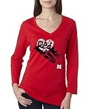 女性用ネブラスカ州コーンハスカーズ「Love Red」スタックMissy 3 / 4スリーブVネックシャツ S