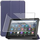 【全面保護グループ】対応 Amazon Fire HD 8 2022年発売 第12世代 用のケース 対応 HD 8 2020 / Fire HD 8 Plus 第10世代 用の保護カバー衝撃吸収 + FOR Amazon Fire HD 8 2022 第12世代 用の強化ガラスフィルム 表面硬度9H 飛散防止処理 タブレット 専用 液晶保護フィルム 全面保護（ダークブルー)