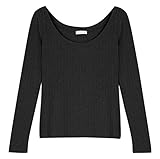 Plus Nao(プラスナオ) Tシャツ カットソー プルオーバー オーバルネック ラウンドネック 長袖 コットン レディース トップス カジュアルス ブラック L