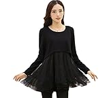 Spinas（スピナス） マタニティ 秋 冬 チュニック ワンピース オーガンジー ニット 全3色 ライトグレー ワインレッド ブラック (XXXL, ブラック)