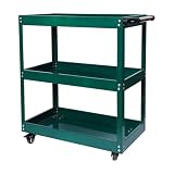 MISHIP ツールワゴン キャスター付 3段 グリーン 業務用 耐荷重150KG 幅65.5×奥行36×高さ78.5CM ハンドル付 スチール製 360º回転 6色 DIY ガレージ 工具ワゴン