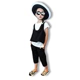 「JUST」 ベビー 服 女の子 赤ちゃん セットアップ 白 黒 チェック Tシャツ ベスト ズボン 3点セット キュート カジュアル お出かけ (140, ブラック)