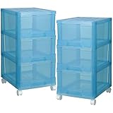 収納ケース スリム チェスト 深型 引き出し 3段 2個組 アクアマリン MJ-F3-2ALL-CBL