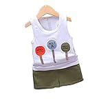 ベイビー服 男の子 Pojour ランニングシャツ 夏子供Ｔシャツ＋パンツ ボーイズかわいい2セット　子供ギフト 綿 通気 グリーン 90cm