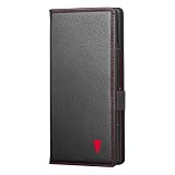 TORRO Samsung Galaxy Z Fold7 ケース, 手帳型本革スマホケース スタンド·カードホルダー付き (ブラック)（アクセント・レッド)