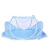 Domybest ベビー蚊帳 枕付き 夏 防蚊対策 虫よけ 折りたたみ式 ワンタッチ 赤ちゃん 幼児 ベッド用品 持ち運び便利 水玉 ブルー