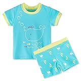 BAOHULU キッズ ラッシュガード 水着 可愛いピンク 花柄 日焼け止め　半袖　キュートセパレートスタイル水着 柔らかい 快適 スイミングウェア S256_Blue_12M