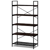 ottostyle.jp アイアンシェルフ 3段 【3カラー】 ディスプレイ ラック 収納棚 ハニカム構造 スチールフレーム 木目調 アジャスター付 (5段／ダークブラウン)