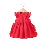 ベビー服 女の子 子供服 Pojour ワンピース 夏 ドレス　レッドプリンセスドレス 子供ギフト 綿 通気 90cm