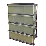 収納ケース ワイド チェスト 4段 ブラック／カーキ 日本製 MJ-W4-1BKK