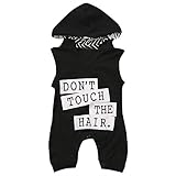 Tovadoo ベビー　ロンパース　ノースリーブ　パーカー　アルファベット柄　ブラック　夏　コットンブレンド　カッコイイ　ファッション　爽やか　遊園地　リゾート　旅行　室内　出産祝い　新生児　男の子