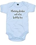 (ママも瓶から飲みます。) Mommy Drinks Out Of A Bottle Too, プリント　ベビースーツ - ライト　ブルー/黒 12-18 ヶ月