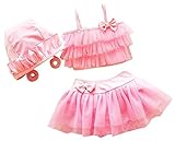 C-Princess 可愛い 3点セット レースフリル ベビー水着 女児水着 ビキニ セパレート スイミングウェア 子供用 キッズ ガールズ 海水 (S, Aピンク)