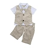 giminuo男の子スーツ 子供 フォーマル 男の子 半袖 ベスト風 ベビー キッズ 子供服 男の子 お宮参り 結婚式 七五三 入園式 卒園式 (100, ベージュ)