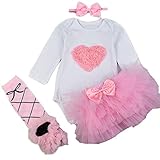 FOLOBE 赤ちゃん 子供 新生児服 ベビー 女の子ロンパース Tシャツ上着+紅色/ピンクチュールスカート+パンスト 三点セット 可愛い 誕生日 遊び 記念 撮影 お祝いプレゼント 萌え服