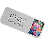 GSJZY セルロイド製ギターピック 15 枚セット シルバーメタルケース付き 薄手・中厚・厚手・極厚の各厚さと各種カラーアソート アコースティックギター・エレキギター・ベース・ウクレレ用