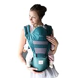 Elbini Ready-Fitフード付きヒップシートベビーキャリア - 通気性天然有機綿マルチスリング幼児ケア看護師ワープキャリア - MINT [並行輸入品]