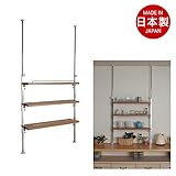 突っ張り式カウンター上ラック　3段タイプ　ナチュラル色