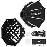 Ambitful 40cm八角形ソフトボックス,ディフューザー付き,ソフトボックス ワンタッチオープン,折りたたみ式八角形ソフトボックス,スタジオ撮影/ビデオ録画/ライブ配信の照明に適しています,Godox ML60/ML100/AD300PRO対応【Q3 40cm】