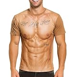 [Eiza] 筋肉tシャツ おもしろ コスプレ 3Dプリント リアル 腹筋 裸 フェイク 半袖 e815 (タトゥー柄, L)