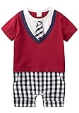 (エーケー) AK Style ベビー フォーマル 半袖 スーツ ネクタイ Ｔシャツ チェック ロンパース 春 夏 男の子 子供服 150601-1(レッド-80)