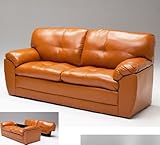 合皮製 レトロモダン 185cm幅3人掛けソファー 肘付き オレンジ