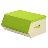 積み重ね可能 布製 BOX 衣類収納 おもちゃ入れ 折りたたみ ケース 箱 〔窓なし〕 幅60cm グリーン