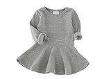 (ビーツリー) Betree ベビー 女の子 カットソー ワンピース 長袖 フレア Tシャツワンピース シンプル カジュアル (90cm, グレー)