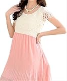 【産後に夏を迎えるママへ】ラクラク授乳口 マタニティ期もOK アコーディオンプリーツスカートワンピース 全2色 2サイズ (L, ピンク)