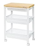 引出付ウッドテーブルワゴン3段 (ホワイト, 3段) 【キャスター付き/高さ約70cm/日本製】