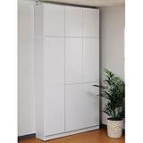 JKプラン 1cm単位で棚が調節出来る深型(奥行き32cm)扉付き突っ張り本棚 幅128cm ホワイト bdc-108117-wh